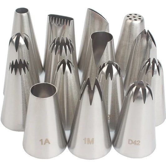 15pcs Piping Nozzles Set, Stainless Steel IcingCream Nozzles, Cake Piping Tips For Dessert Biscuit Cup Cake, Kitchen Accessories