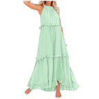 Women Casual Ruffles Long Dress Summer Elegant Sleeveless Sundress Elegant Harajuku Maxi Dress Beach Party Evening Vestidos