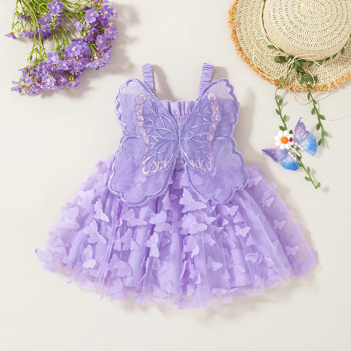Summer New Butterfly Wing Baby Girl Dress, Princess Style Birthday Party Children'S Clothing (9 Months -3 Years Old)