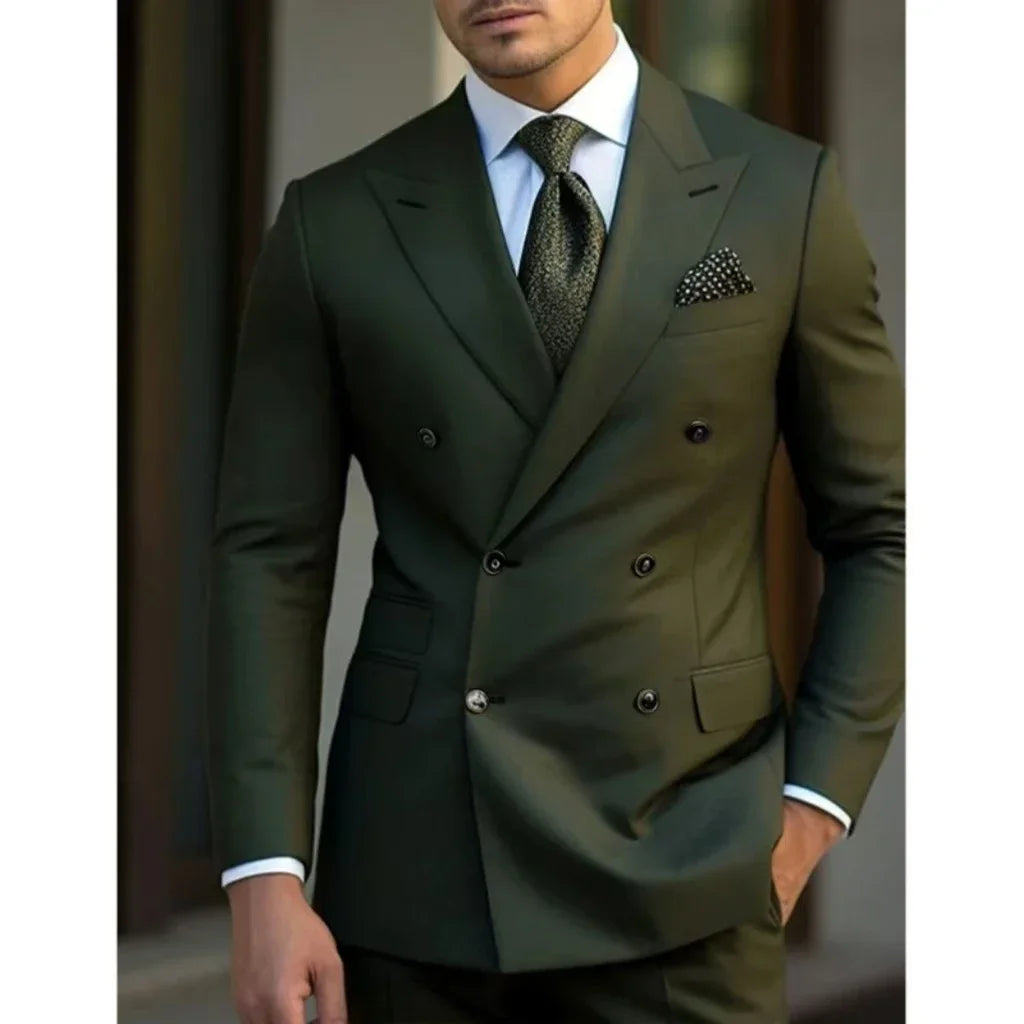 man 2 piece outfit set Pointed collar high-quality slim jackets men's suit with peak lapel for wedding Summer beach