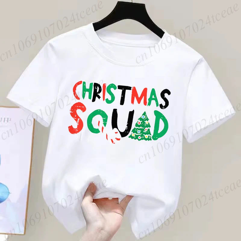 Children's Clothing Short Sleeve T-shirt Team Santa T Shirt Christmas Kids Matching Pajamas Cotton Tees Harajuku Tshirt for Gift