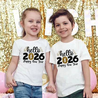 Hello 2026 Family Matching Outfits Happy New Year Dad Mom and Daughter Son Tshirt Family Look New Year's Clothes Tees