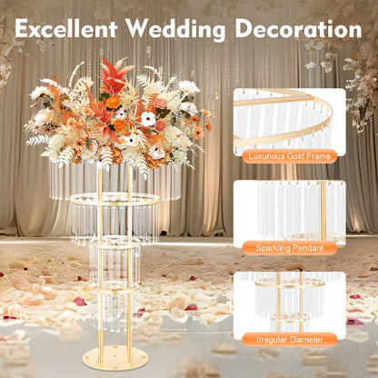 3-Tier/4-Tier Gold Crystal Flower Stand Electroplated Iron Freestanding for Wedding Party Event Decoration