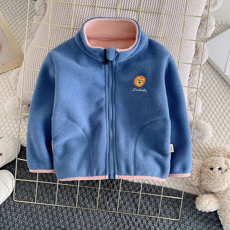 New Children Boys Girls Polar fleece cardigan jacket Winter Kids Warm Hooded Baby Coats Causal Toddler Outerwear