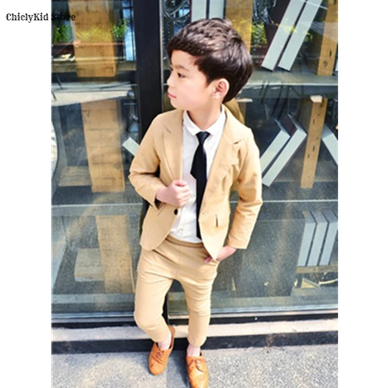 Little Boys Solid Suit Jacket Trousers Kids Formal Dress Spring Tuxedos Clothes Sets Child Cool Blazer Pants Baby Toddler Suits