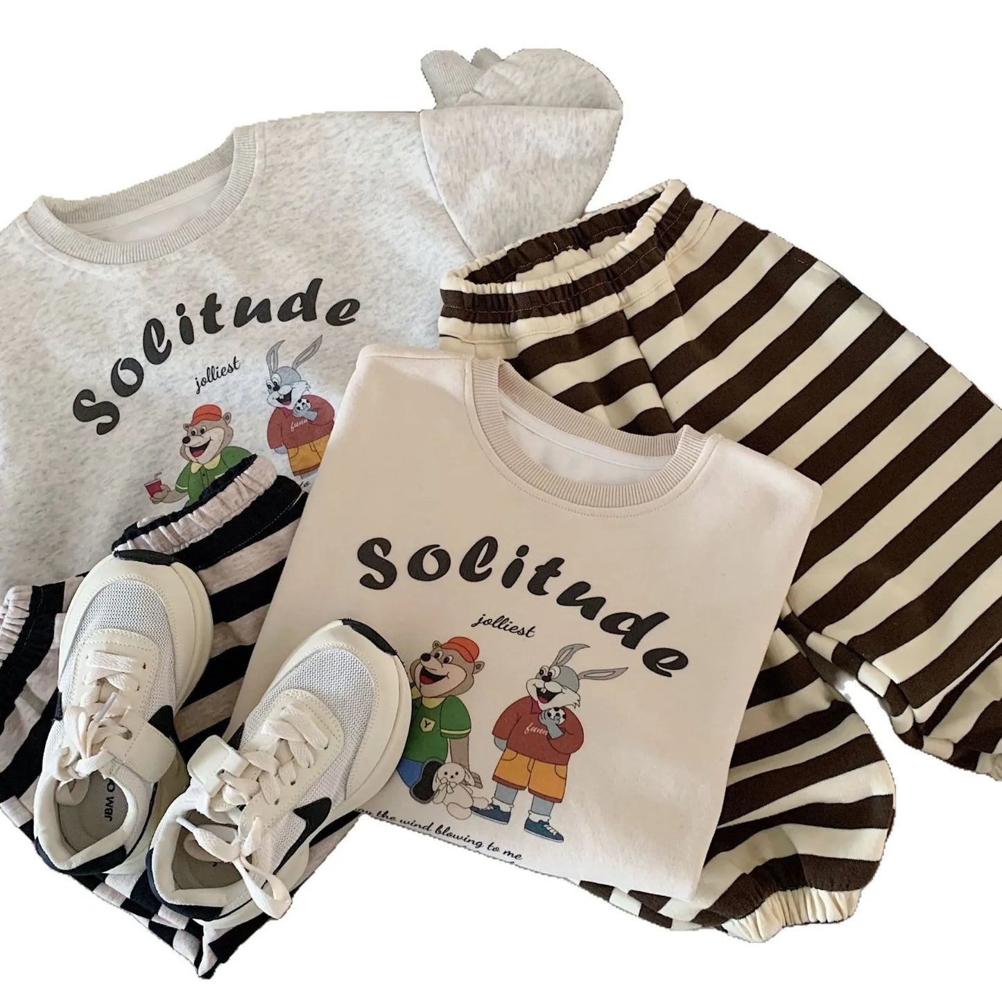 Kids Baby Boys Autumn Sets Cartoon Printed Sweatshirt+striped Elastic Waist Pant 1-8Y Boys Sets Loose Casual Baby Boys Sport Set