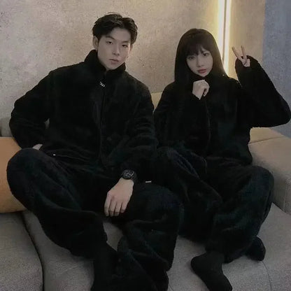 Winter Pajamas Women Coral Fleece Homewear Suit Couple Long Pijama Men Thickened Velvet Warm Soft Comfortable Pajamas Set