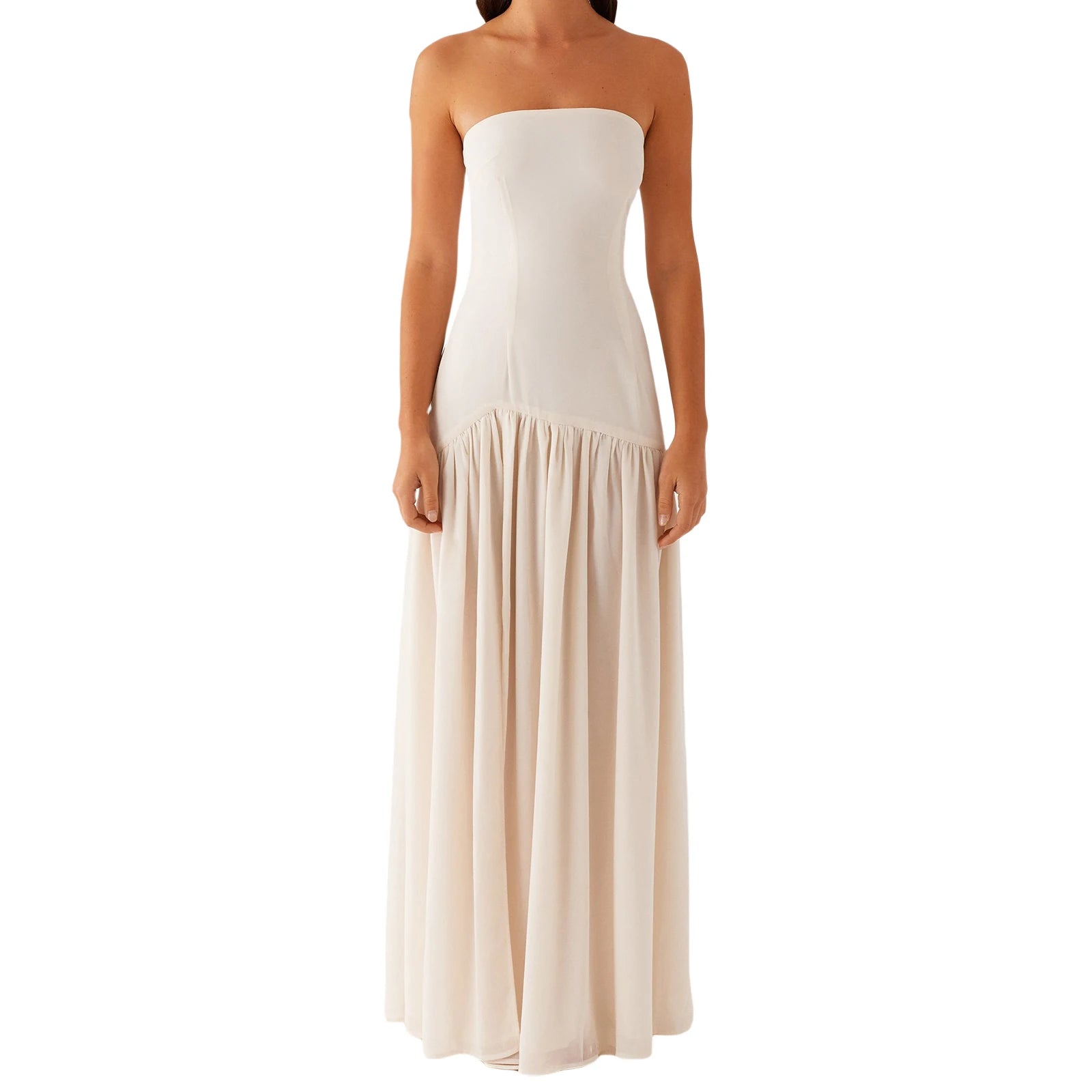 Elegant Off-Shoulder Maxi Dress with Side Slit Women s Solid Color Tube Dress for Summer Cocktail Party