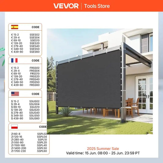 VEVOR 90% Sun Shade Cloth 10x10/12/20ft Pergola Shade Cover 140 GSM HDPE Canopy Privacy Screen for Outdoor Patio Garden Backyard