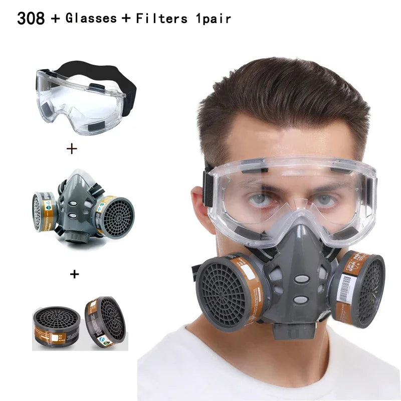 Full/Half Face Gas Mask Safety Fog proof Glasses Set Spray Paint Chemical Pesticide Decoration Formaldehyde Anti-Dust Respirator