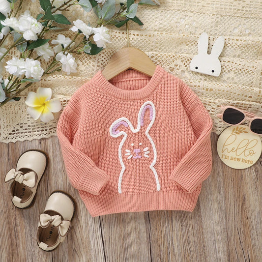 Adorable Infant Easter Jumper with Cute Bunny Design Soft Long Sleeve Crew Neck Knit Pullover for Baby Boy or Girl