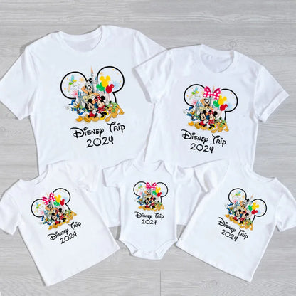 Disney Trip 2024 Family Matching Shirts Funny Mickey Minnie Tshirts Look Dad Mom Kids Tees Top First Disneyland Vacation Outfits