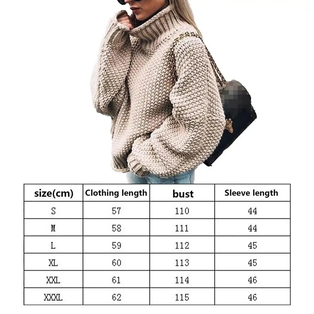 Turtleneck Oversized Sweater Winter Fall Solid Outerwear Knitwear Pullover Balloon Long Sleeve for Ladies Women Girls