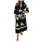 Casual Long Dresses Womens Summer Retro V Neck Print Long Sleeve Dresses Elegant High Quality Party Formal Vestidos Women