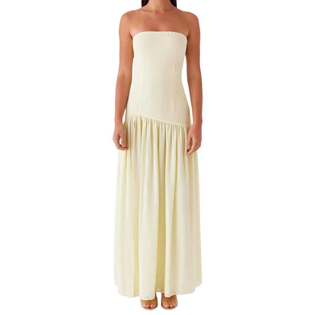 Elegant Off-Shoulder Maxi Dress with Side Slit Women s Solid Color Tube Dress for Summer Cocktail Party