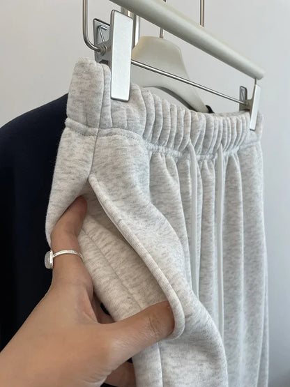 High Waist Thickened Lamb Velvet Drawstring Sweatpants Women Loose Casual Sports Warm Long Trousers Commute Style Cotton