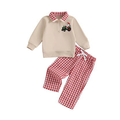 Baby Boy Holiday Outfits Reindeer Applique Crewneck Sweater Corduroy Pants 2 Piece Set for Christmas Party