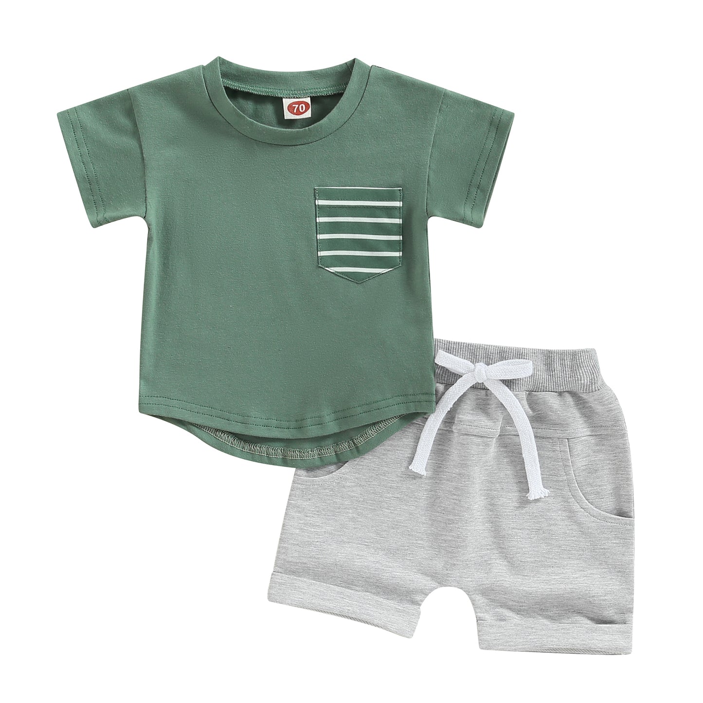 2023-01-10 Lioraitiin 0-3Years Baby Boys 2Pcs Shorts Set Short Sleeve Crew Neck Stripes T-shirt with Elastic Waist Shorts