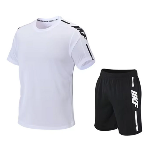 Summer Men's T-shirt and Shorts Sports Two-piece Running and Fitness Short Sleeve Set Comfortable and Breathable Casual Clothing