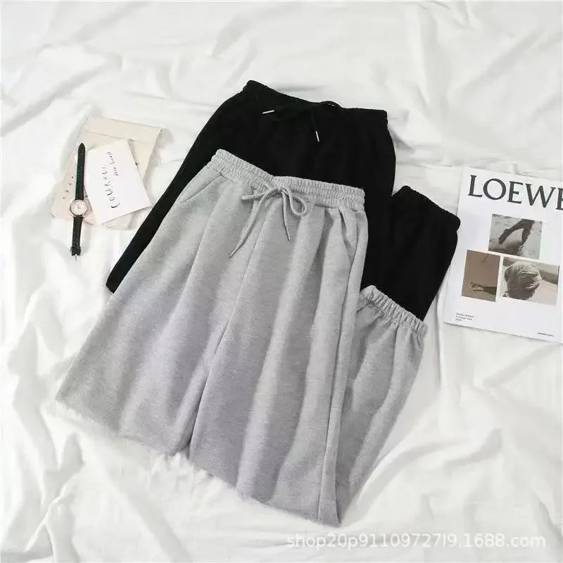 Thickened Fleece Black Sports Pants Pure Color Casual Trousers Autumn Winter New Style Slimming Harlan Pants for Women