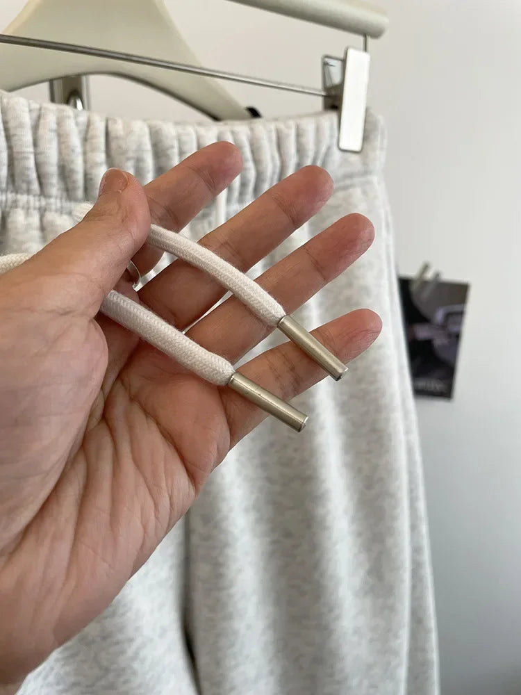 High Waist Thickened Lamb Velvet Drawstring Sweatpants Women Loose Casual Sports Warm Long Trousers Commute Style Cotton