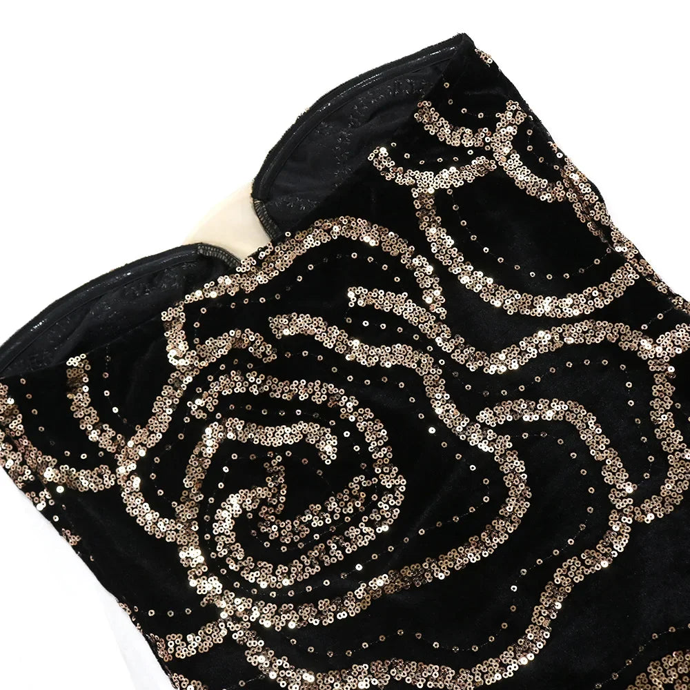 2024 Fall Floral Sequined Strapless Women Sleeveless Long Dress Sexy Birthday Party Evening Prom Maxi Dresses Vestidos