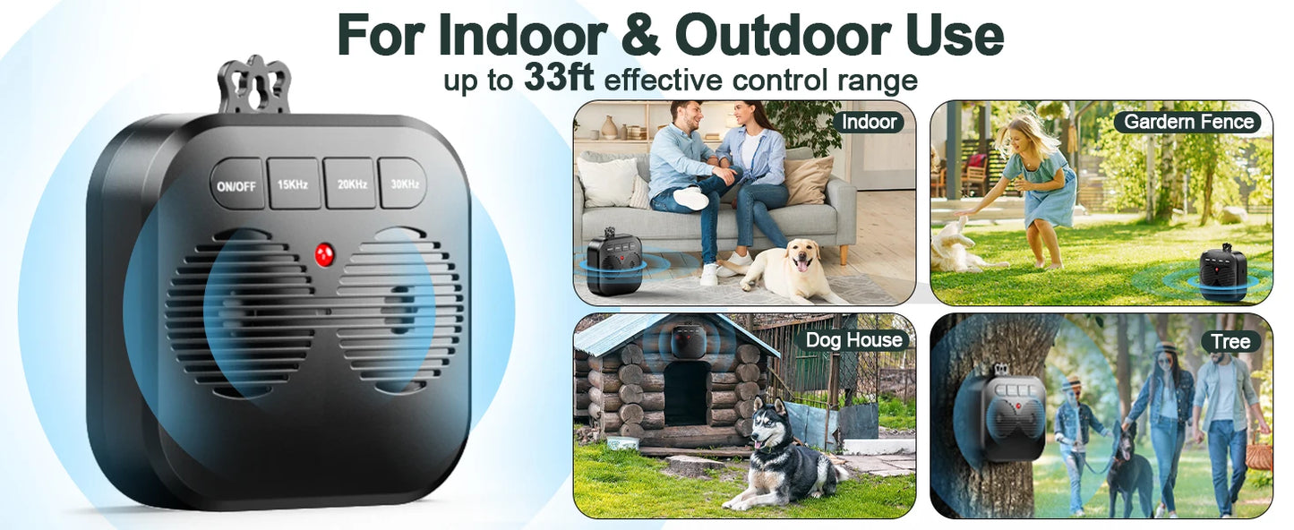 Anti Barking Device for Dogs, 3 Modes Ultrasonic Dog Bark Deterrent Devices Range 33 FT, Safe & Humane Bark Box Indoor Outdoor