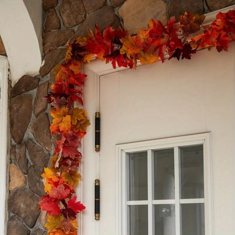 Autumn Maple Leaf Garland - Artificial Fall Vines with Vibrant Red, Orange & Yellow Leaves for Thanksgiving, home accessories