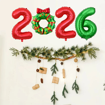 Christmas Red Green Balloon Garland Set Number 2026 Balloons Merry Christmas Banner Decorations New Year Festive Party Supplies