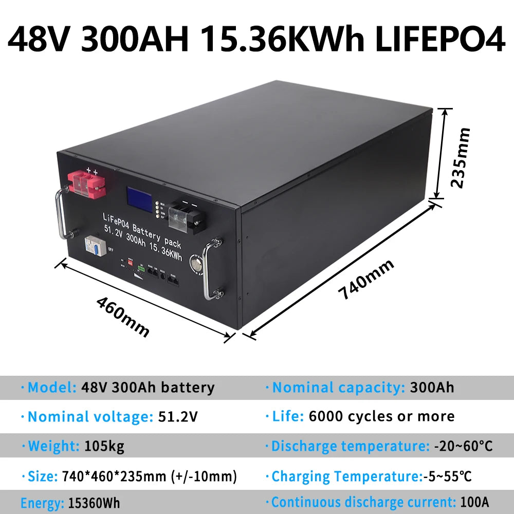 48V 100AH LiFePO4 Battery Pack Built-in BMS Lithium Iron Phosphate Cells For Replacing Most of Backup Power Home Energy Storage