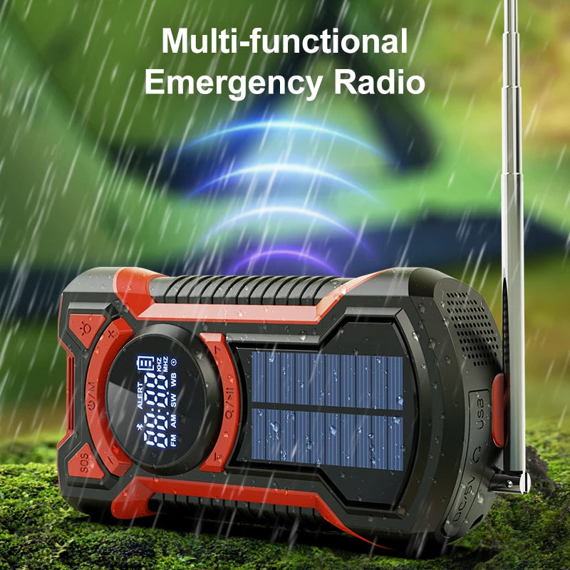 Solar Emergency Weather Radio 5000mAh Hand Crank AM/FM/NOAA Portable Emergency Radio Bluetooth5.3 SOS Alarm for Outdoor Survival