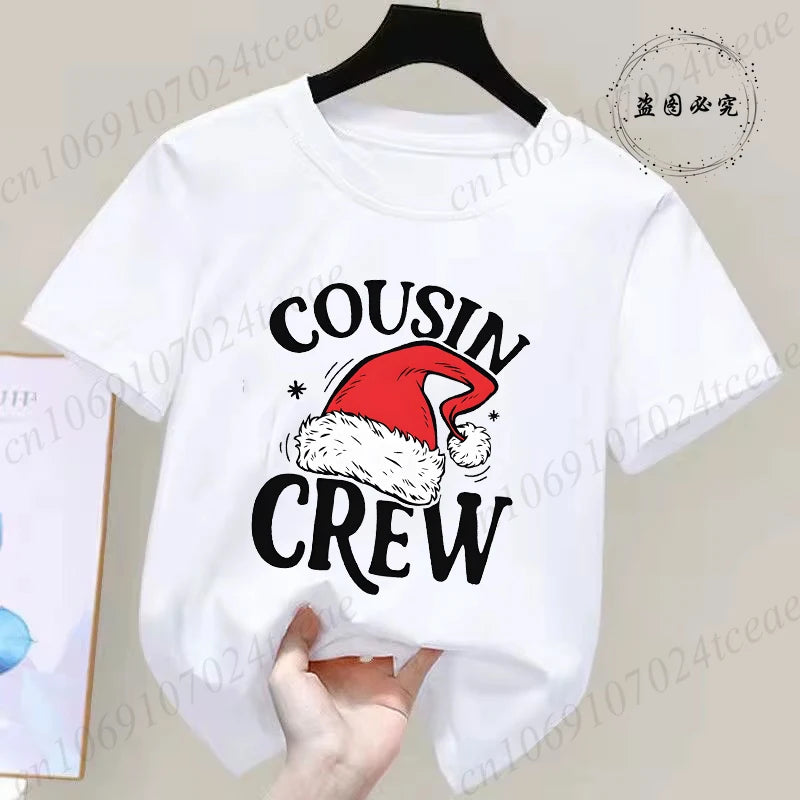 Children's Clothing Short Sleeve T-shirt Team Santa T Shirt Christmas Kids Matching Pajamas Cotton Tees Harajuku Tshirt for Gift