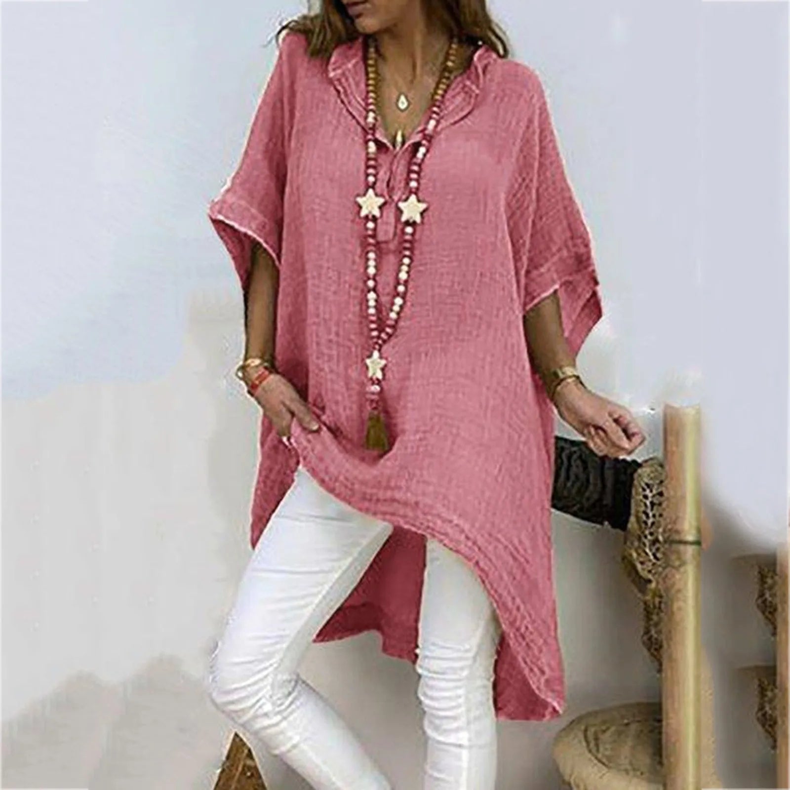 2025 New Casual Blusas Women Short Sleeve Cotton Linen Loose Blouse Vintage Oversized Shirt Elegant Irregular Long Tunic Tops