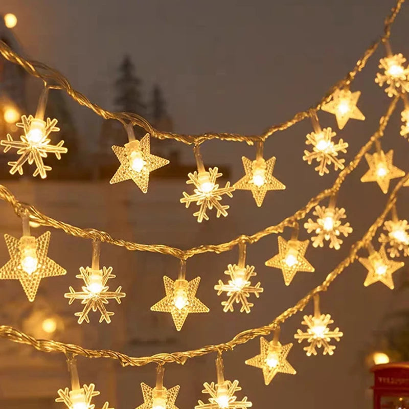 1.5-10meters 2025 Christmas String Lights Star Snowflake LED Light String Xmas Party Supplies Home Decoration
