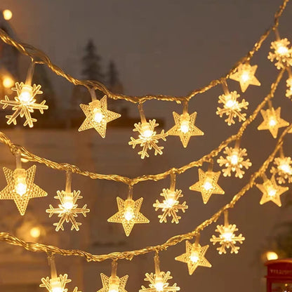 1.5-10meters 2025 Christmas String Lights Star Snowflake LED Light String Xmas Party Supplies Home Decoration