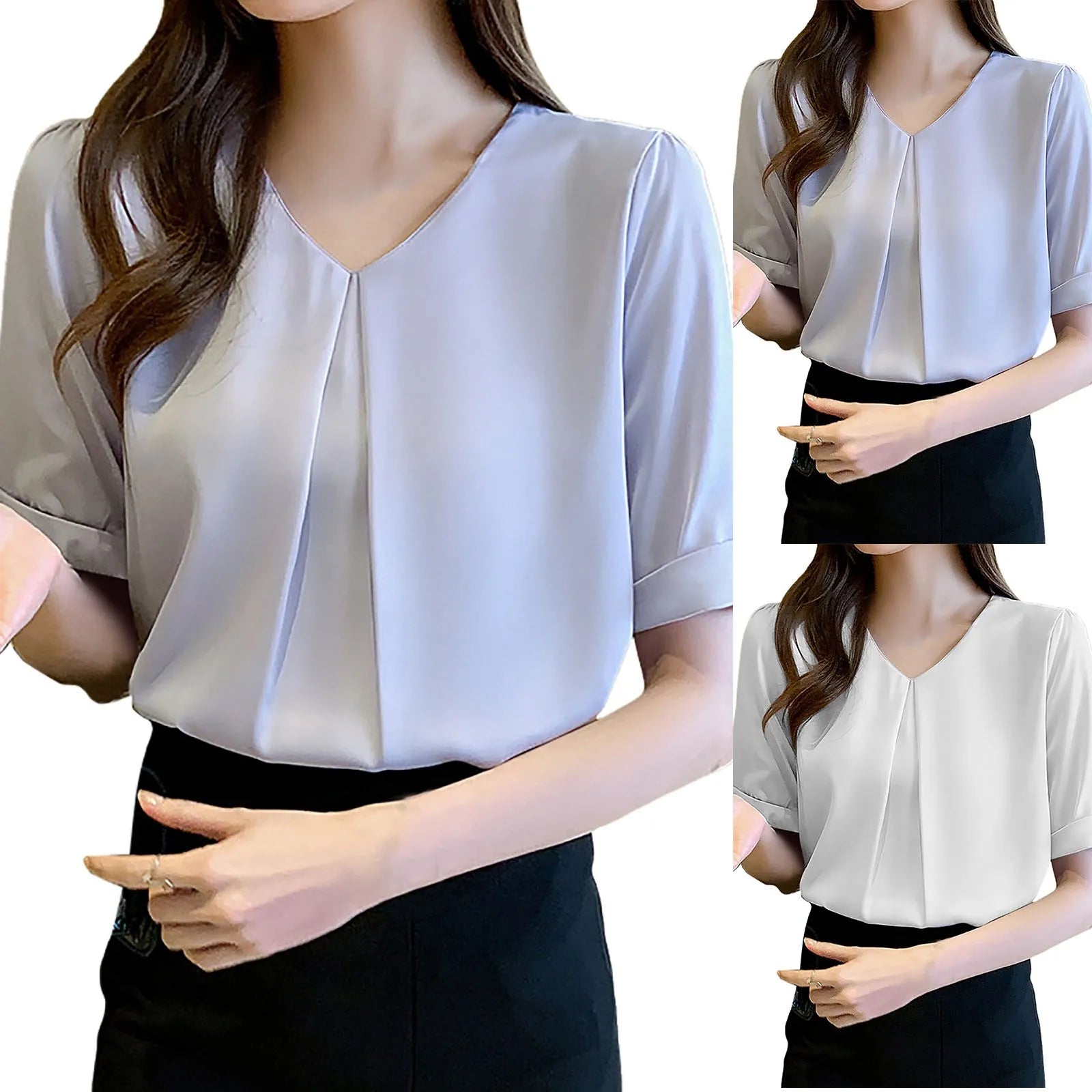 Summer Blouses For Women Dressy Casual French Shirt Female V Neck Design Short Sleeved Summer Loose Day T Blusas Para Mujer