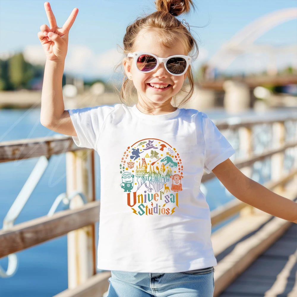 Children Cute Shirt Loose Casual Apparel Y2K Top Universal Studios Orlando Shirt Vintage Short Sleeve Trendy Family Trip Gift