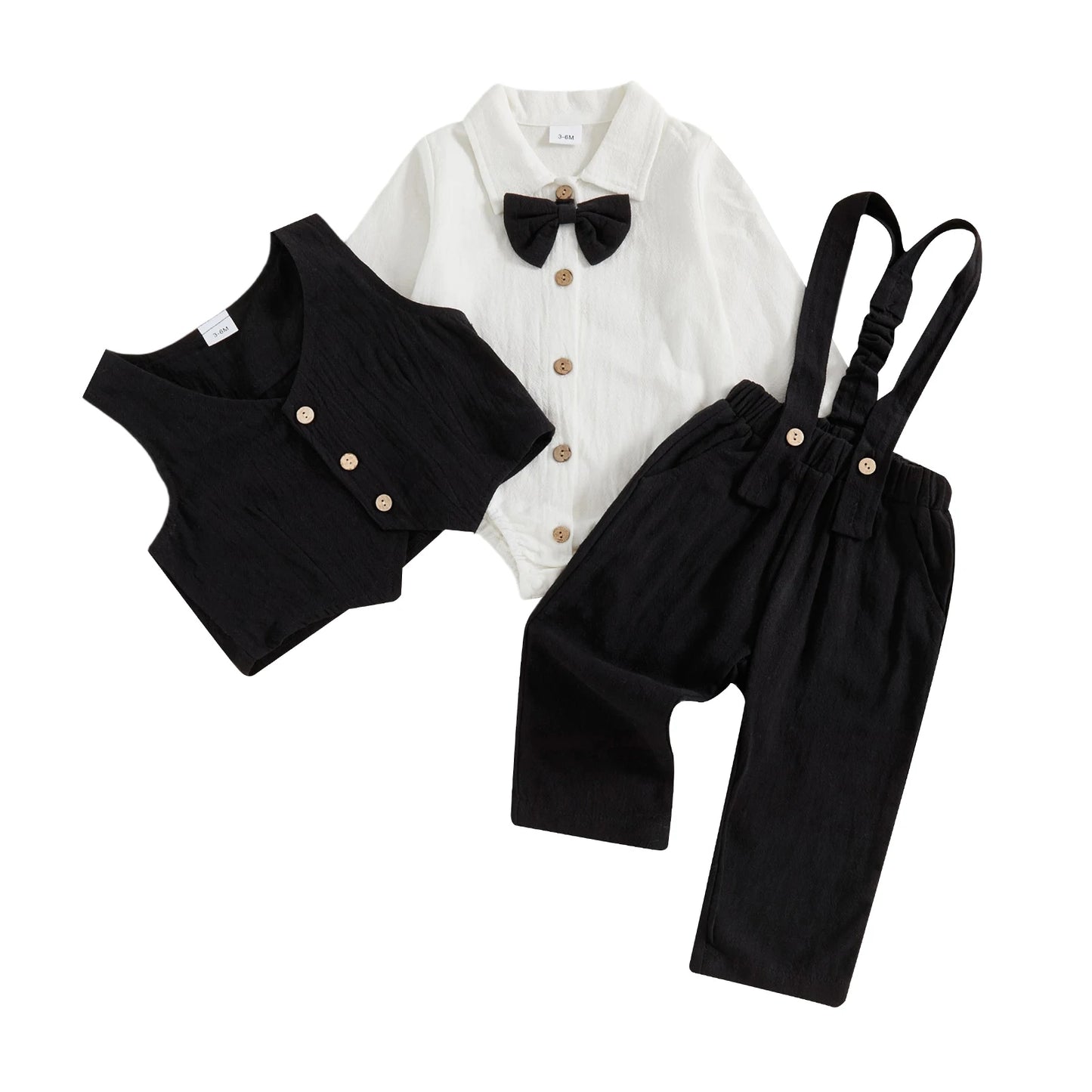 Toddler Boys Winter 4Pcs Outfit Set Long Sleeve Lapel Button Shirt Vest Suspender Pants Bowtie Sets Warm Clothes