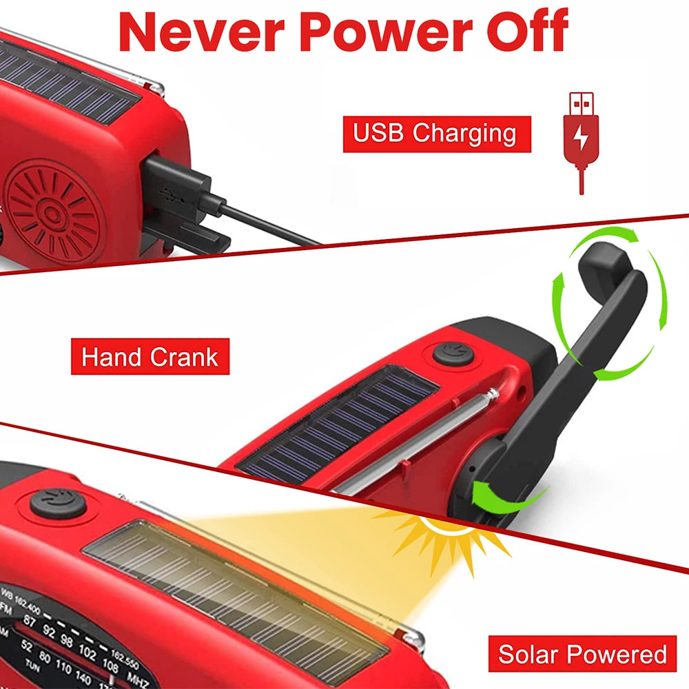 Multifunctional AM/FM/NOAA Portable Weather Radio Emergency Hand Crank Radio Power Bank Solar Charging with LED Flashlight