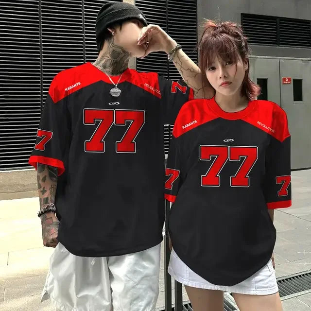 Summer T-shirt Loose Couple Sports Style Jersey Round Neck Breathable Fashionable Print Digital Trend Plus Short Sleeved Shirt
