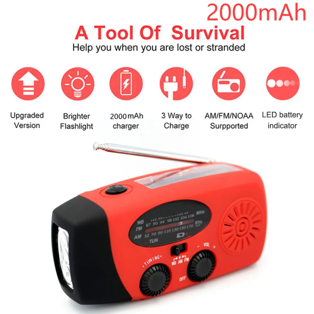 Small Rechargeable Portable Radio Solar Powered Emergency Power Bank survival with LED Flashlight USBC Charging Hand Crank Radio