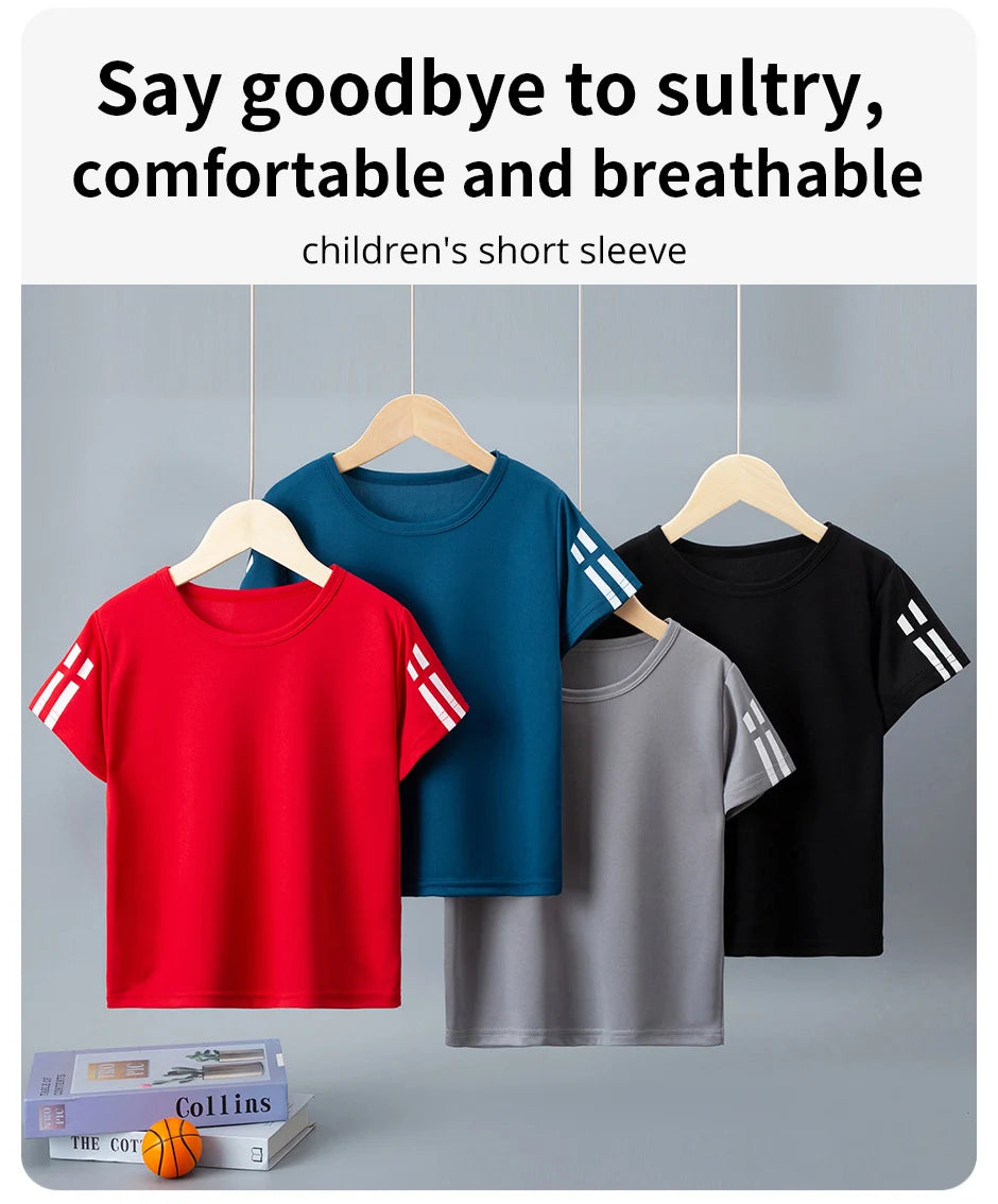 Children's summer solid color basic quick-drying short-sleeved boy leisure sports T-shirt girl Joker round neck short sleeves.