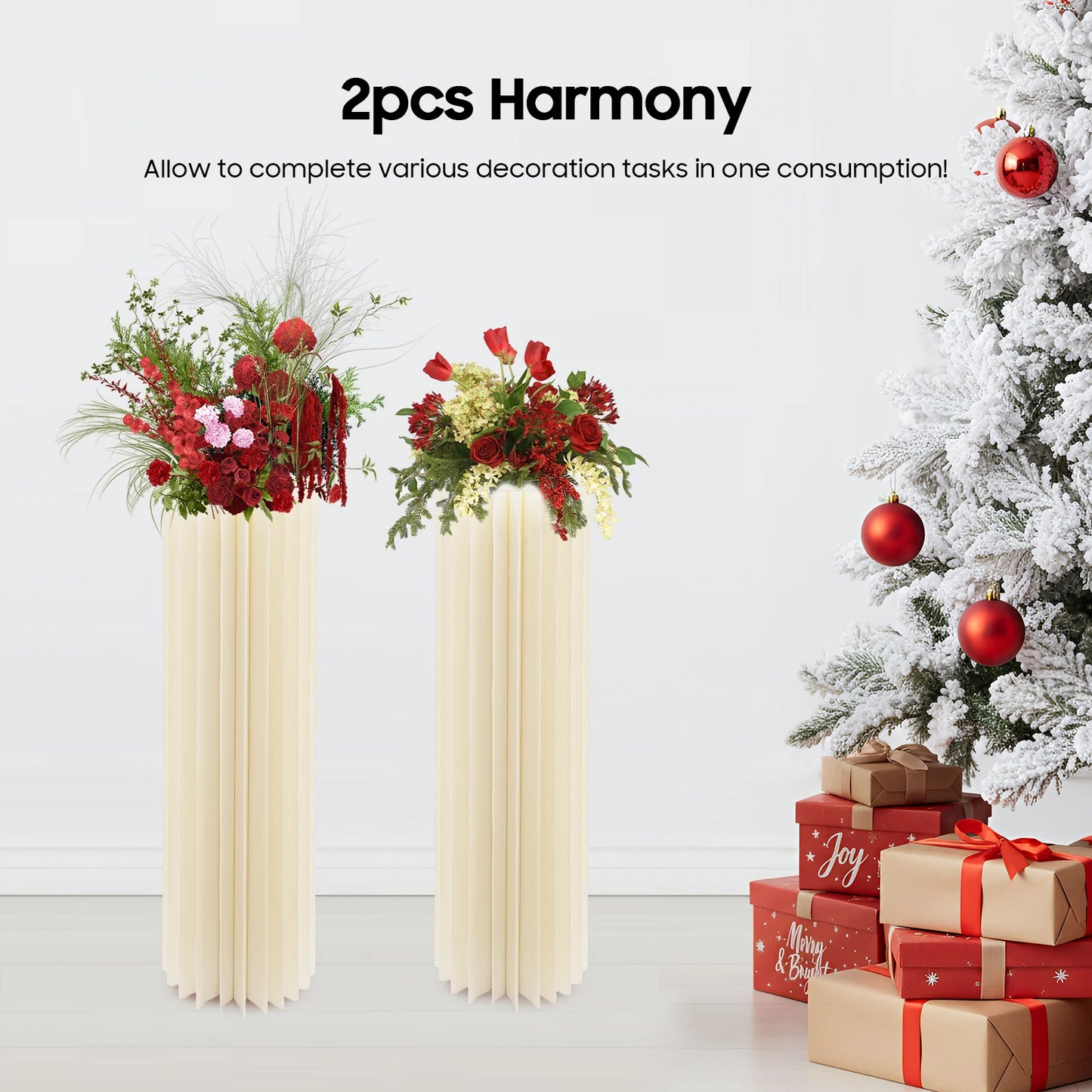 2PCS Cardboard Flower Stands Holder Cylinder Modern Wedding Decor 110lbs Load Bearing for Bouquet Cake Display Party Anniversary