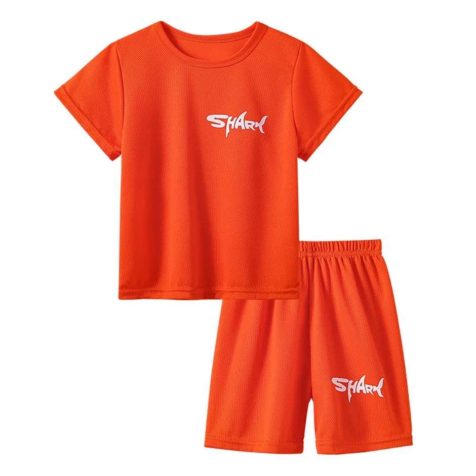 2-pieces Summer Children's Letter Quick drying Sports Suit For Boys And Girls Loose Short Sleeved T-shirt Outdoor Casual Shorts