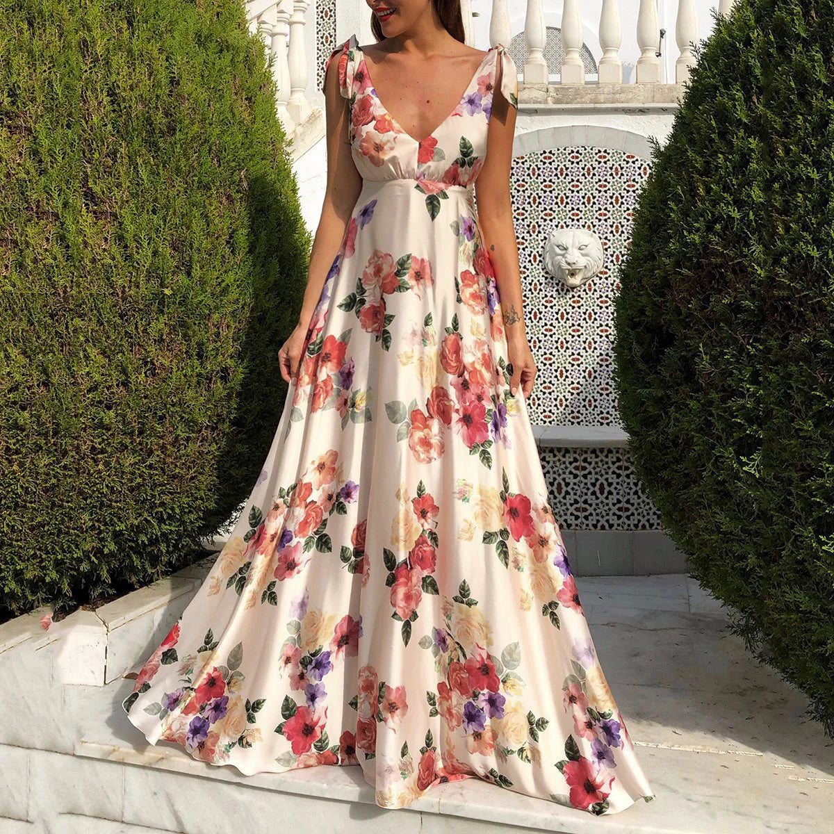 Boho style long dress Beach holiday dress halter maxi print dress Summer slip dress women's dress