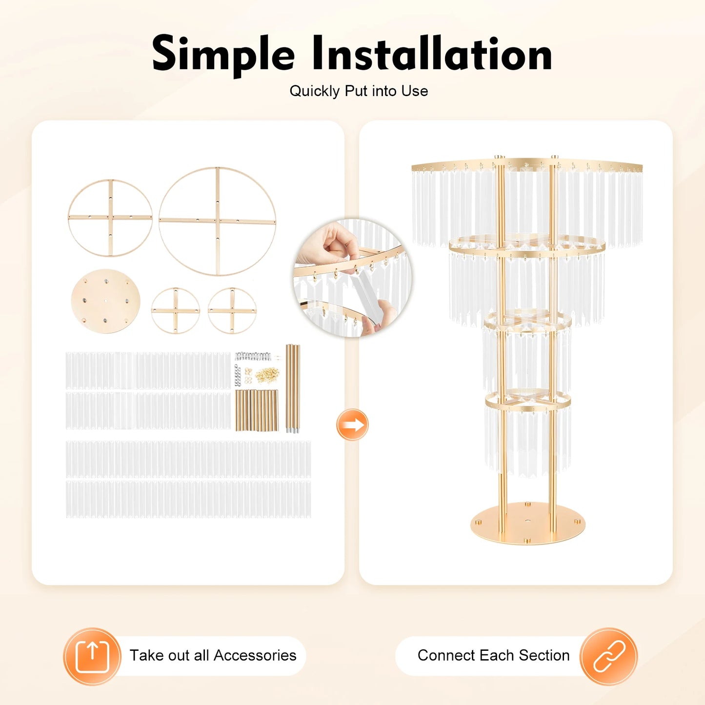 3-Tier/4-Tier Gold Crystal Flower Stand Electroplated Iron Freestanding for Wedding Party Event Decoration