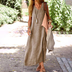 Women's Summer Dresses Cotton Linen Long Dress Sleeveless Loose Fit Robe Vestidos Solid Color Casual Sundress платье женское