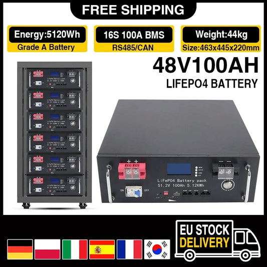 48V 100AH LiFePO4 Battery Pack Built-in BMS Lithium Iron Phosphate Cells For Replacing Most of Backup Power Home Energy Storage