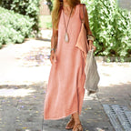 Women's Summer Dresses Cotton Linen Long Dress Sleeveless Loose Fit Robe Vestidos Solid Color Casual Sundress платье женское