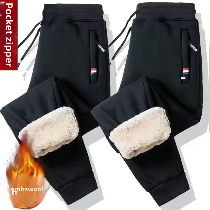 Winter Fleece-lined Thickened Men's Casual Trousers Loose Fit Sweatpants Trendy Long Pants For Men Warm Comfortable